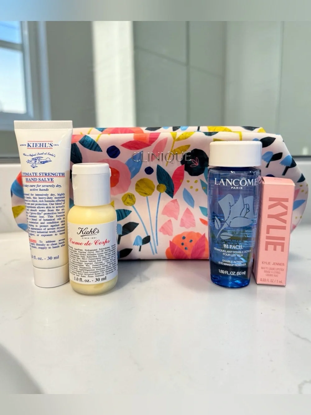 Kiehls, Lancôme, Kylie Beauty Bundle with Clinique Floral Makeup Bag